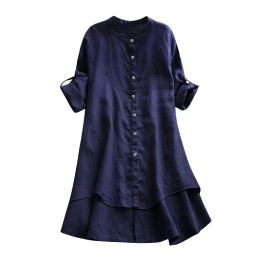 Casual Linen Soild Shirts For Women Button Loose Long Sleeve