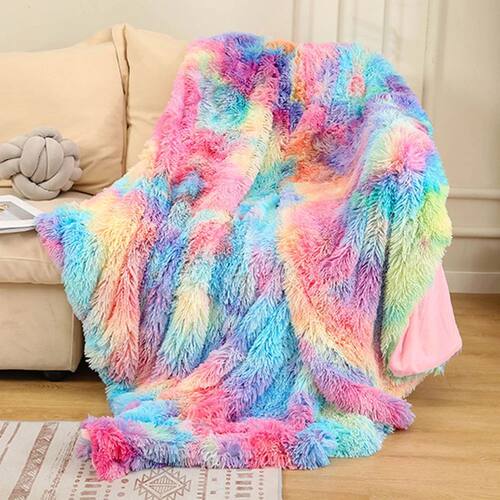 Colour Super Soft Long Faux Fur Coral Fleece Blanket Warm Pl