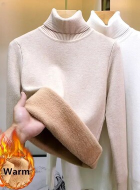 Turtleneck Winter Sweater Women Elegant Thicken Velvet Lined