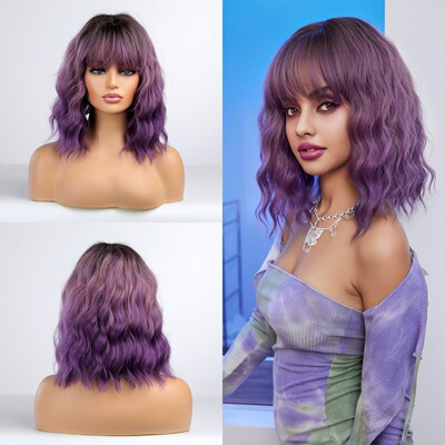 Purple Short Curly Hair With B, Bobo Head, Chemical Fiber Hi