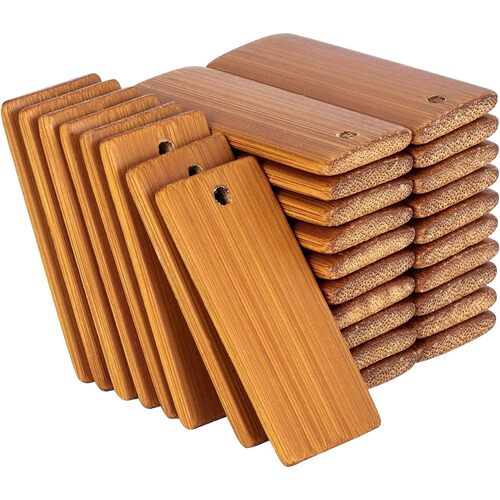 50Pcs Natural Wood Blanks 45x20mm Bamboo Tags For Keychain R