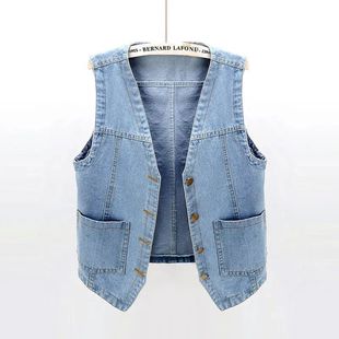 Woman Jacket Vest Spring Summer Denim Vest Women's Short Loo