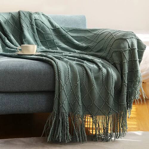 Green Oversized Throw Blanket Textured Solid Soft Sofa Couch