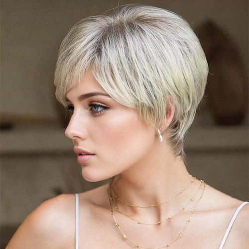 Women's Fashion Short Straight Hair Rose Mesh Chemical Fiber