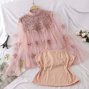 Women Blouse Autumn Turtleneck Shirt Sweet Floral Embroidery