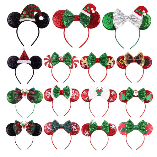 2023 Mickey Mouse Ears Headband Christmas Snowflake Festival
