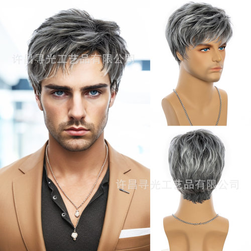Temu/shein Men's Short Hair Gradient Gray Fluffy High Temper