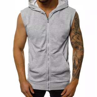 Color 2024 Solid Versatile Fitness Sleeveless Men Hooded