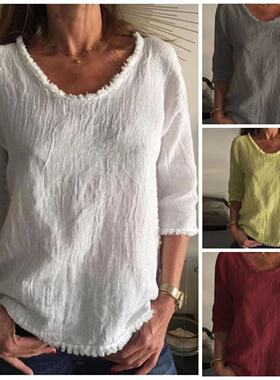 2024 Women's Clothing Round Neck Long Sleeve Cotton T-shirt