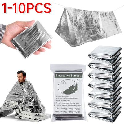1-10pcs Outdoor Emergency Survival Blanket Silver Waterproof