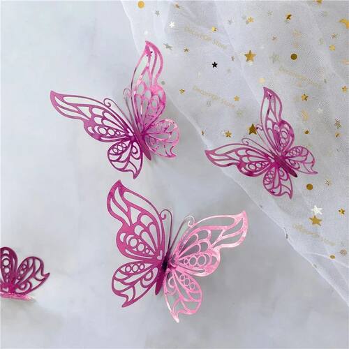 12Pcs/Set 3D Hollow Butterfly Wall Sticker Blue Red Black We
