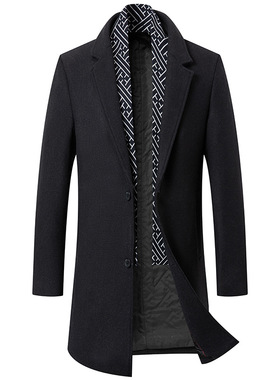 Wool Woolen Coat Men's Coat Fashionable Scarf Mid-length Woo