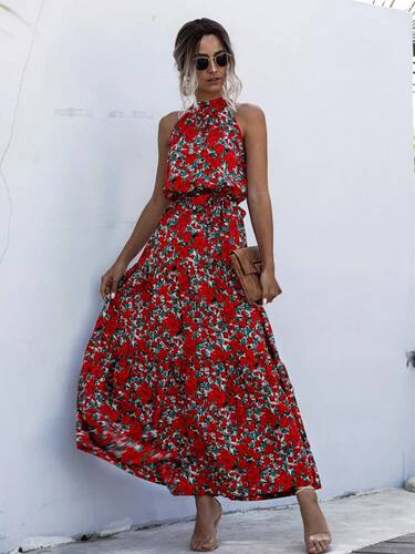 Summer Long Dress With Polka Dot Printing Casual Hanging Nec