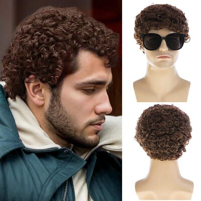 Manufacturer Spot Sales Men's Brown Small Curly Short Hair W