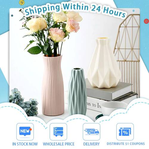 Modern Flower Vase Plastic Vases for Flowers White Pink Plas