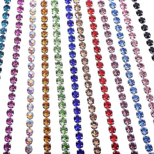 1Meter 2-4mm Crystal Rhinestone Close Chain Trim Sew-On Glue