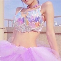 重工美人鱼之恋Rave服装蹦迪bra tutu裙套装酒吧gogo演出服发光裙