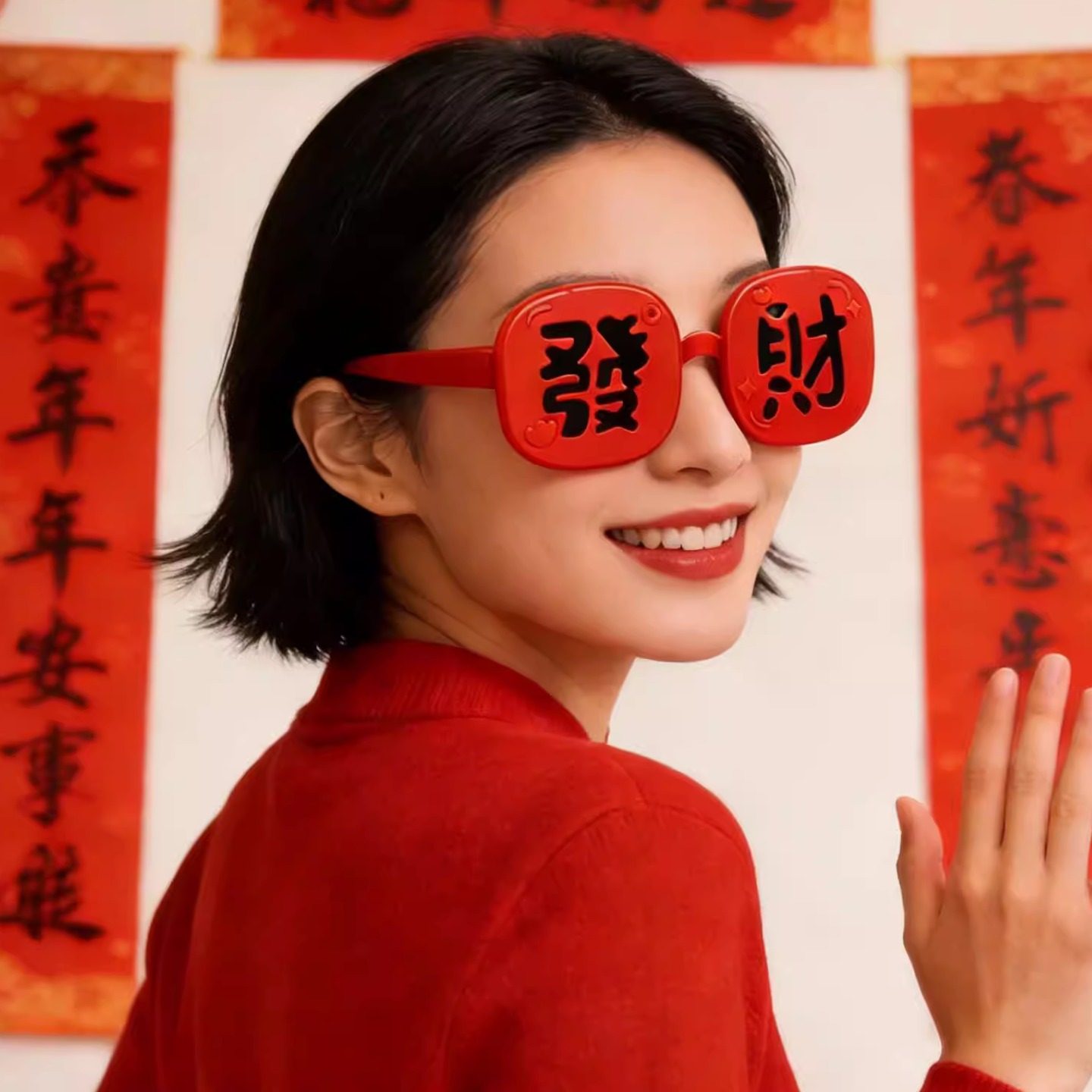 2026新年搞怪红色发财眼镜成人氛围感拍照装饰墨镜表演道具儿童女