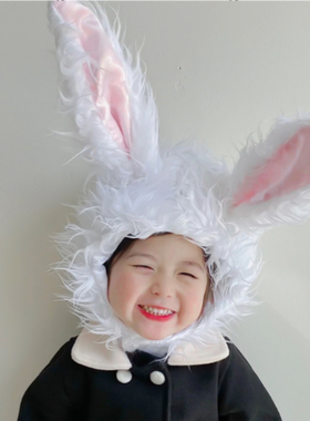 甜美可爱兔子长耳朵头套帽子少女