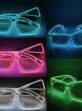 方形网红个性夸张女LED发光眼镜