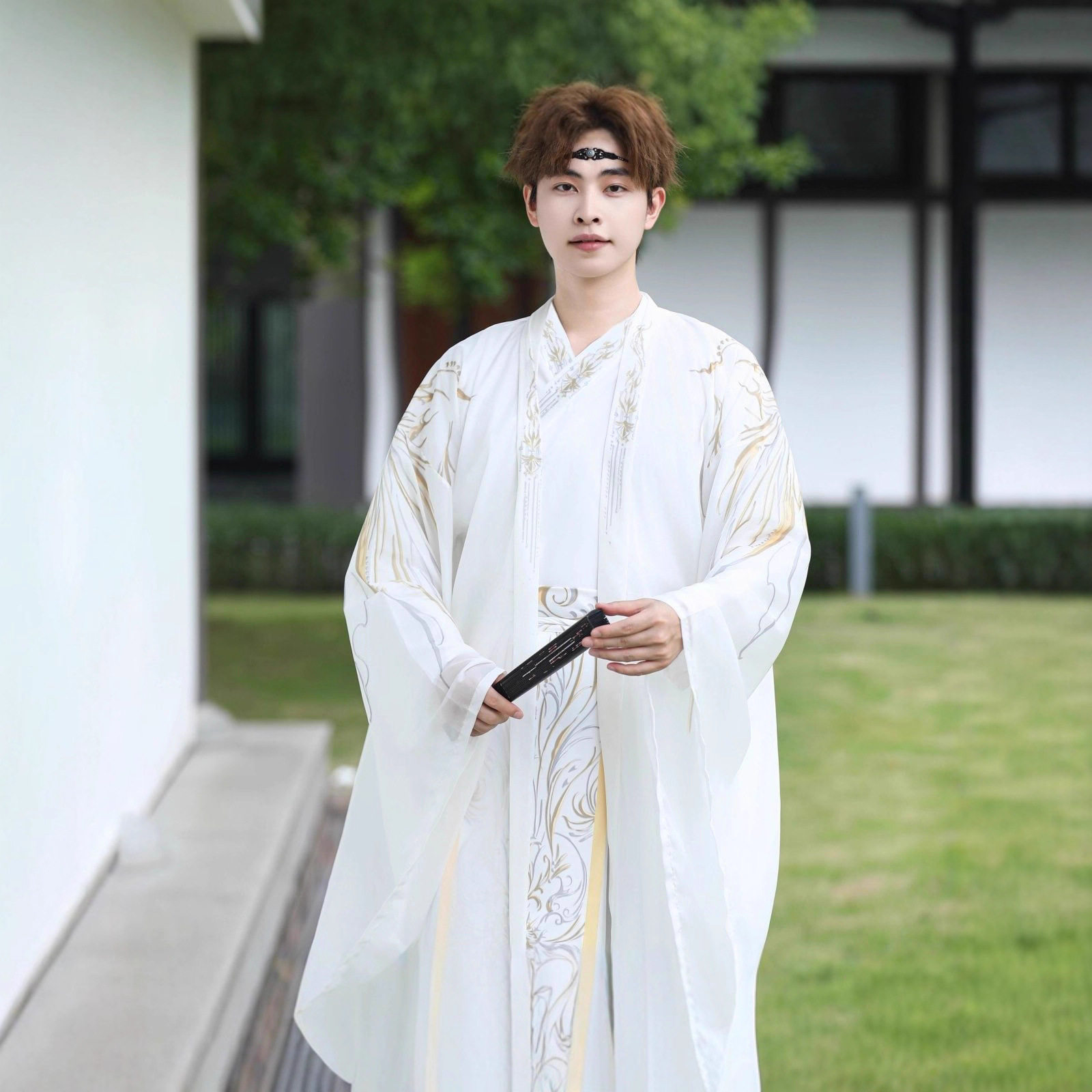 原创玄夜黑绣花男子汉服三件套装