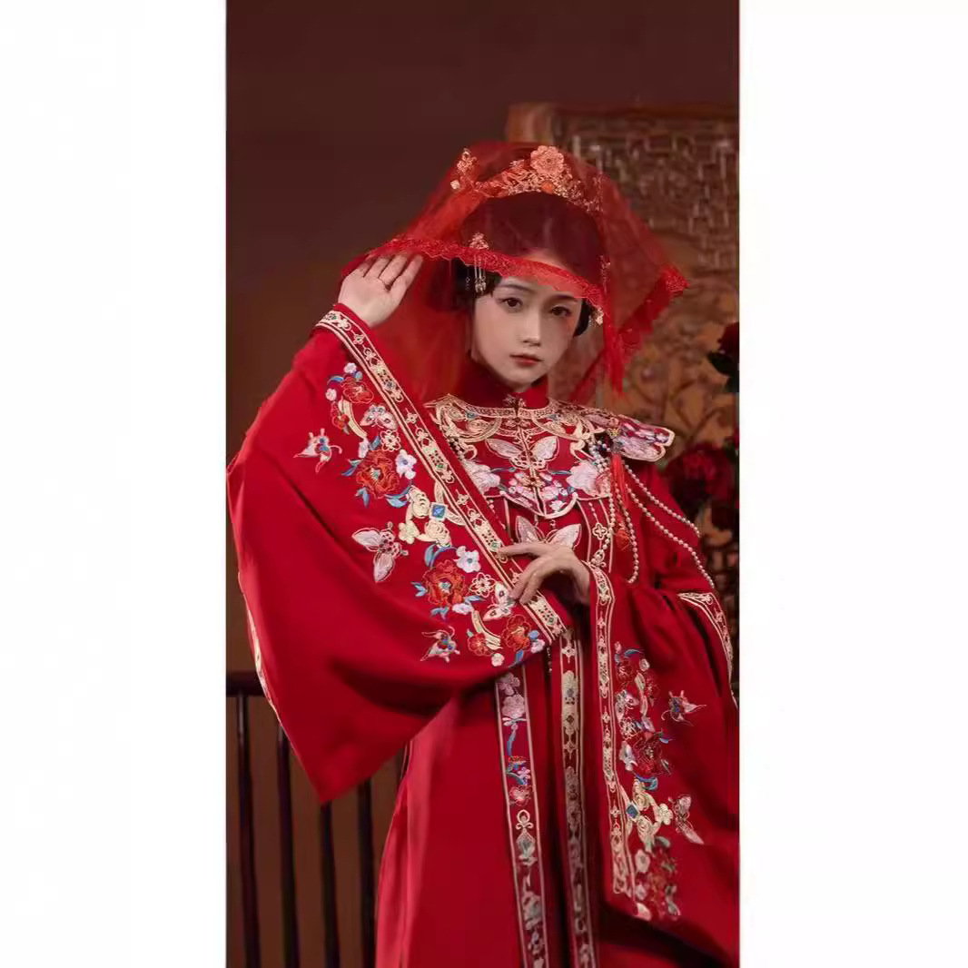原创汉服女【红染】重工刺绣花嫁明制婚服马面裙立领衫云肩秋冬款
