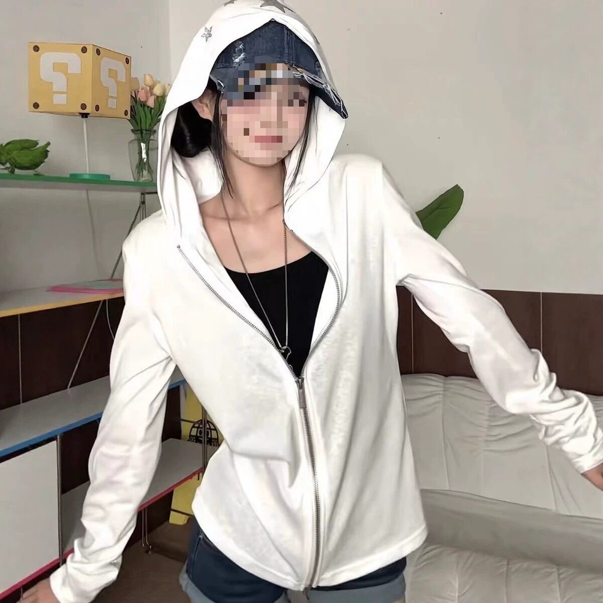 白色外穿防晒连帽开衫女