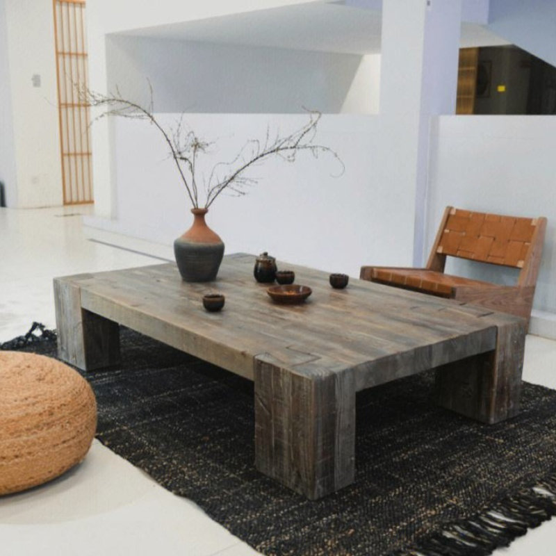 侘寂风沙发茶几 自然原木长茶几可订做 沙发中间茶台