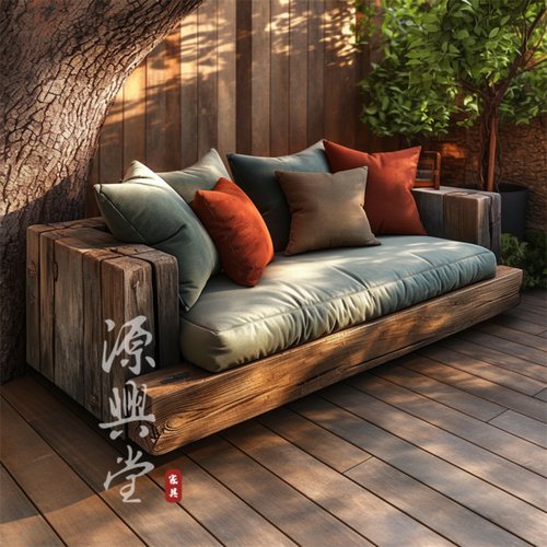 老船木沙发  民宿庭院别墅花园户外实木沙皮发室外露天防水防晒