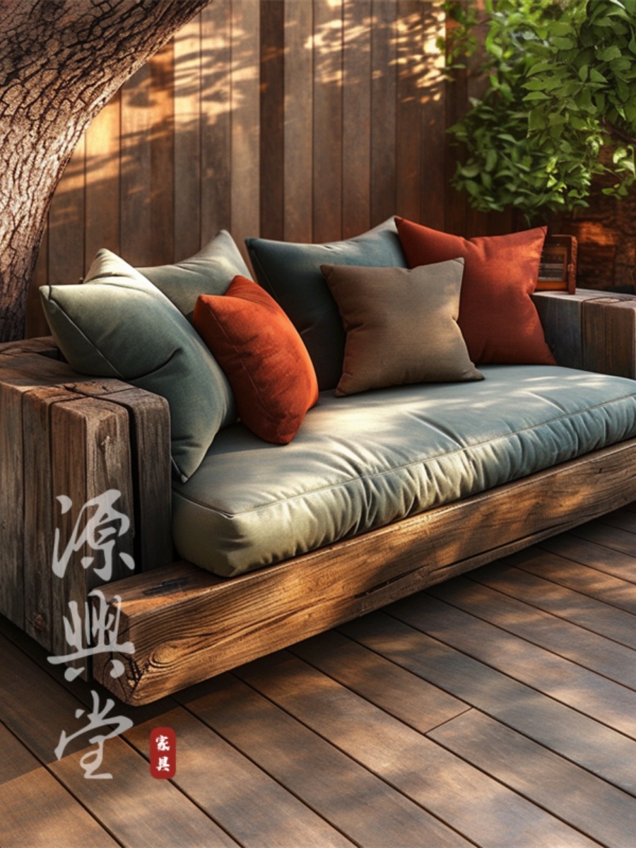 老船木沙发民宿四合院花园户外实木沙佩发户外露天防水防晒