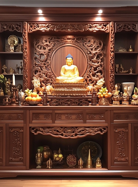 佛龛柜红木 可订做寺庙佛堂实木佛龛立柜 藏式家用供台佛像柜神台