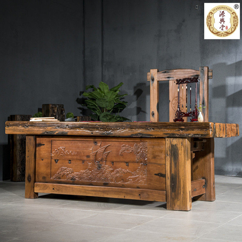 老船木办公桌 实木简约现代大班桌主管桌 老船木办公桌组合