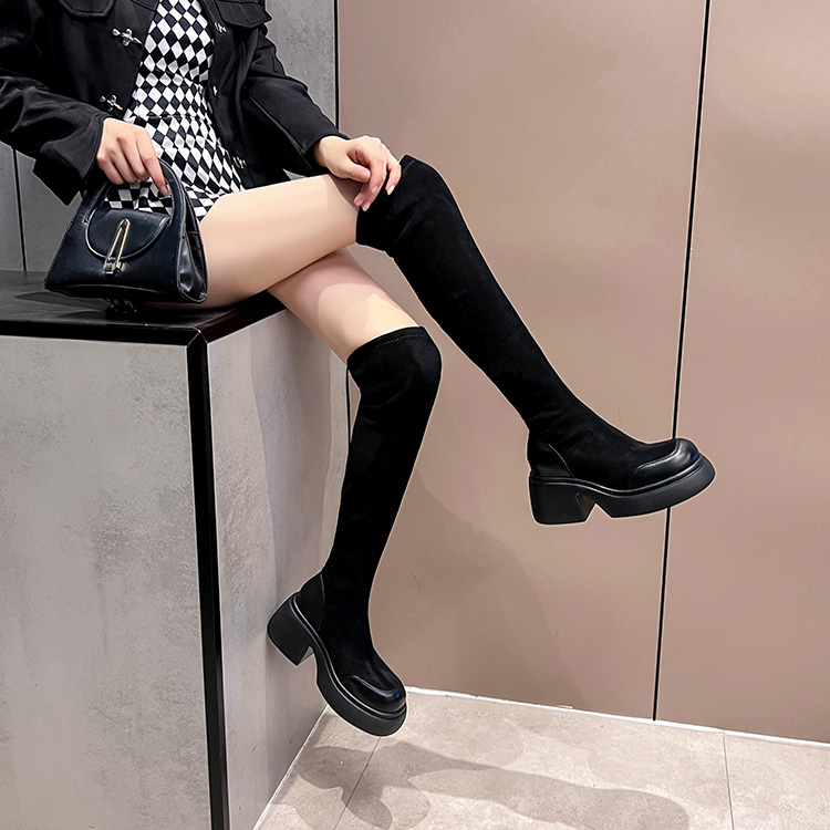 过膝靴女粗跟长筒靴2025秋冬季新款不掉筒长靴增高显瘦弹力瘦瘦靴