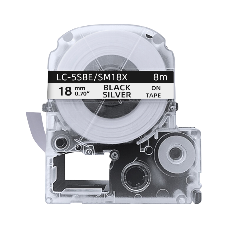 创硕TECHAIN KJM/PTe-M941/SM18X/LC-5SBE标签色带亚银底黑字18mm宽 适用LW-400 C410 SR230
