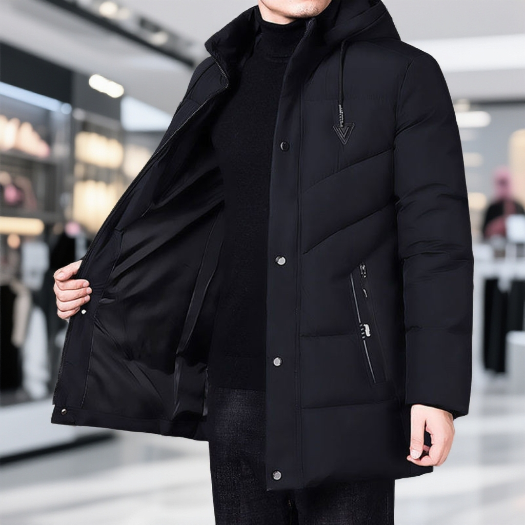 男士冬季中长款羽绒棉服加厚保暖中老年人棉袄连帽爸爸装棉衣外套