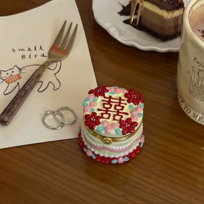求婚领证喜字对戒陶瓷戒指盒对戒盒蛋糕首饰盒