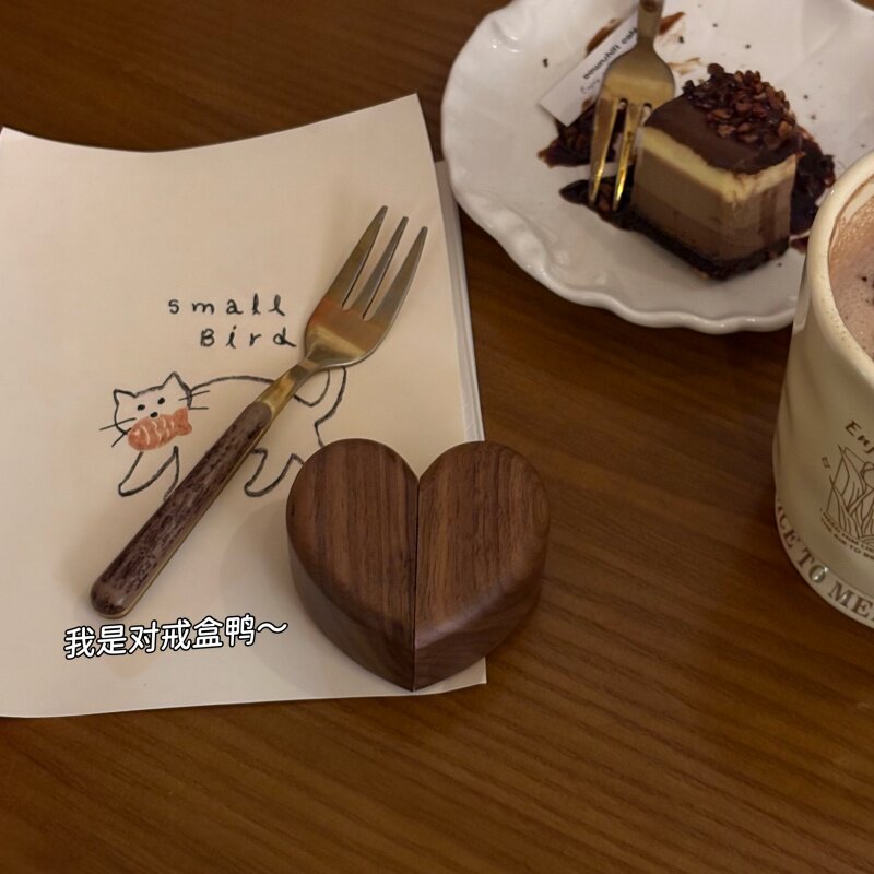 ”木制对戒爱心戒指盒”情侣求婚订婚表白对戒戒指盒饰品收纳盒子