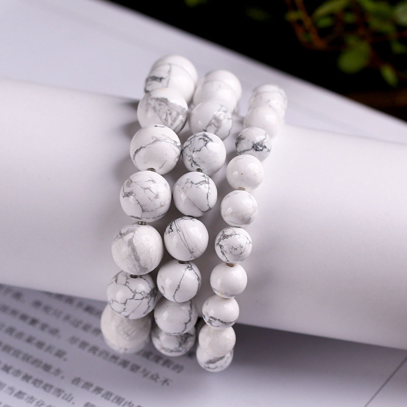 天然白松石手链男女款单圈手串民族风水墨纹简约时尚情侣流行饰品