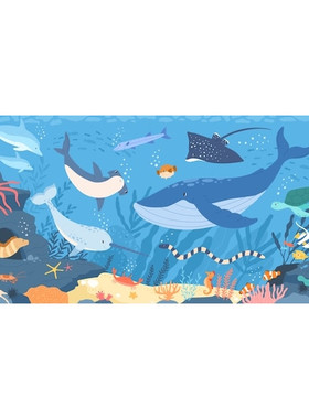 海洋鱼类和动物世界水下生物珊瑚礁栖息地热带海底面卡通矢量插图