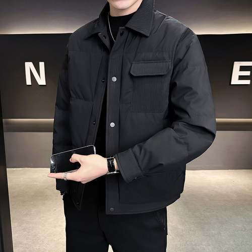 高级感拼接设计男士轻薄羽绒服冬季2025新款休闲百搭翻领保暖外套