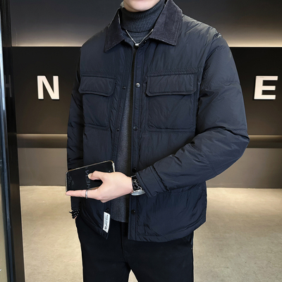 高级感拼接男士羽绒服冬季2025新款潮流多口袋设计休闲轻薄外套