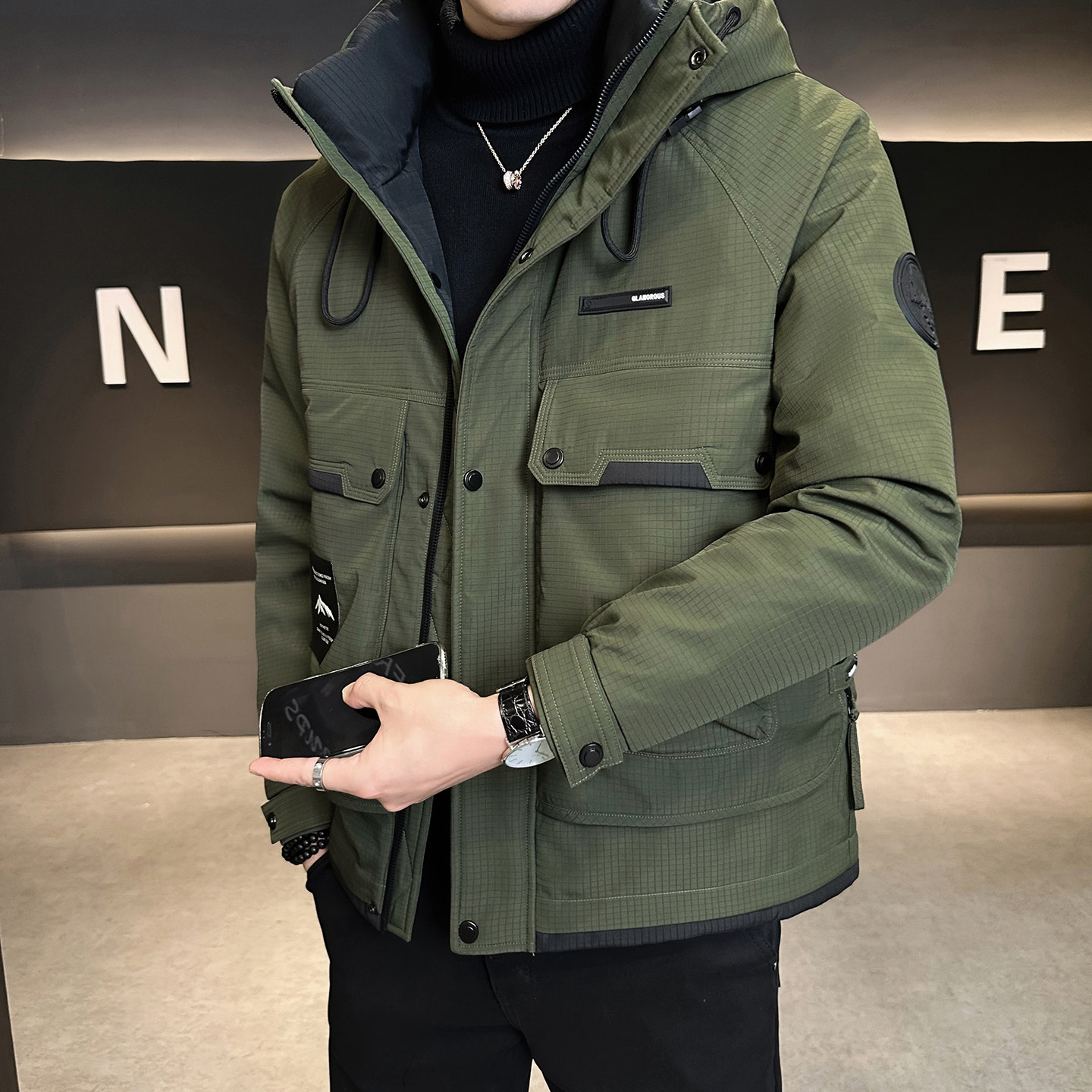 短款羽绒服男冬季加厚2025新款潮牌冬天拼色多口袋白鸭绒休闲外套,男装,羽绒服,淘宝优惠券,粉丝福利购,淘宝优惠卷