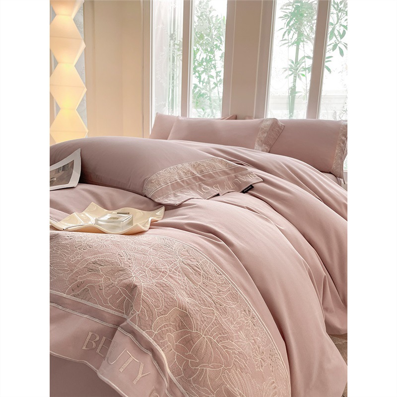 冬季A类200支全棉磨毛加厚保暖四件套纯棉轻奢纯色床笠款床上用品