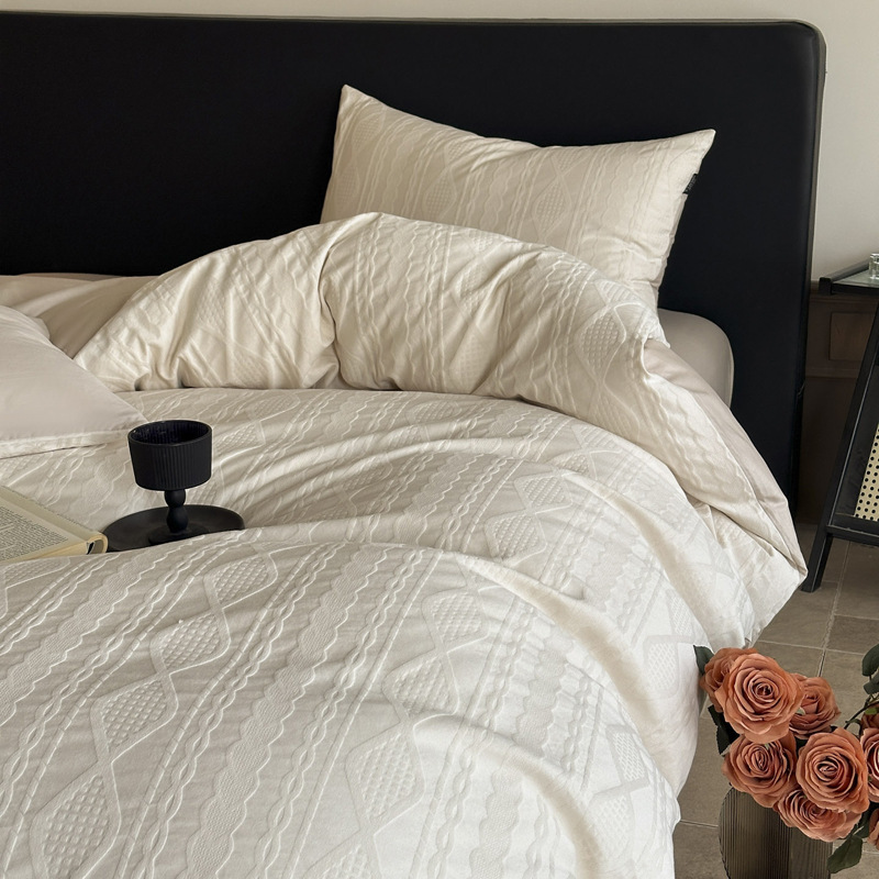 A类新疆长绒棉160支厚织全棉大提花四件套纯棉轻奢感被套床单床品