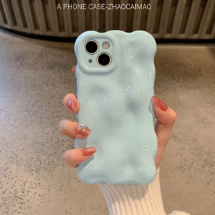 韩风温柔纯色陨石纹适用iPhone16plus手机壳苹果12promax全包11女15promax波浪个性 14promax简约防摔软13保护