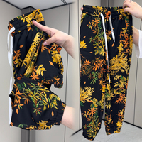 夏季寬松透氣顯瘦冰絲薄款女花褲