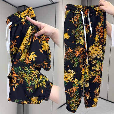 夏季宽松透气显瘦冰丝薄款女花裤