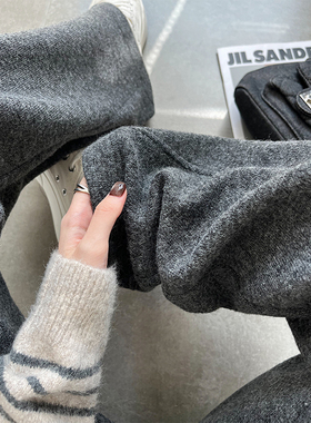 深灰色阔腿裤女2025新款高腰宽松针织香蕉显瘦直筒窄版加厚弯刀裤