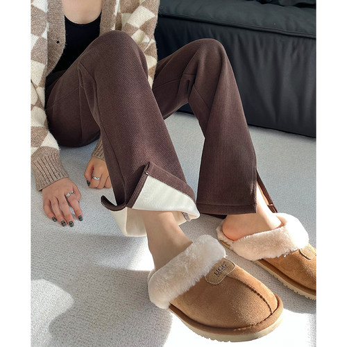 梨形身材遮胯显瘦开叉灯芯绒女裤