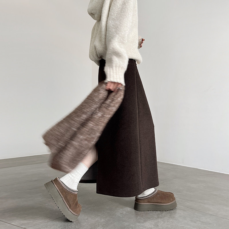 秋冬新款醋酸云朵绒中长款半身裙